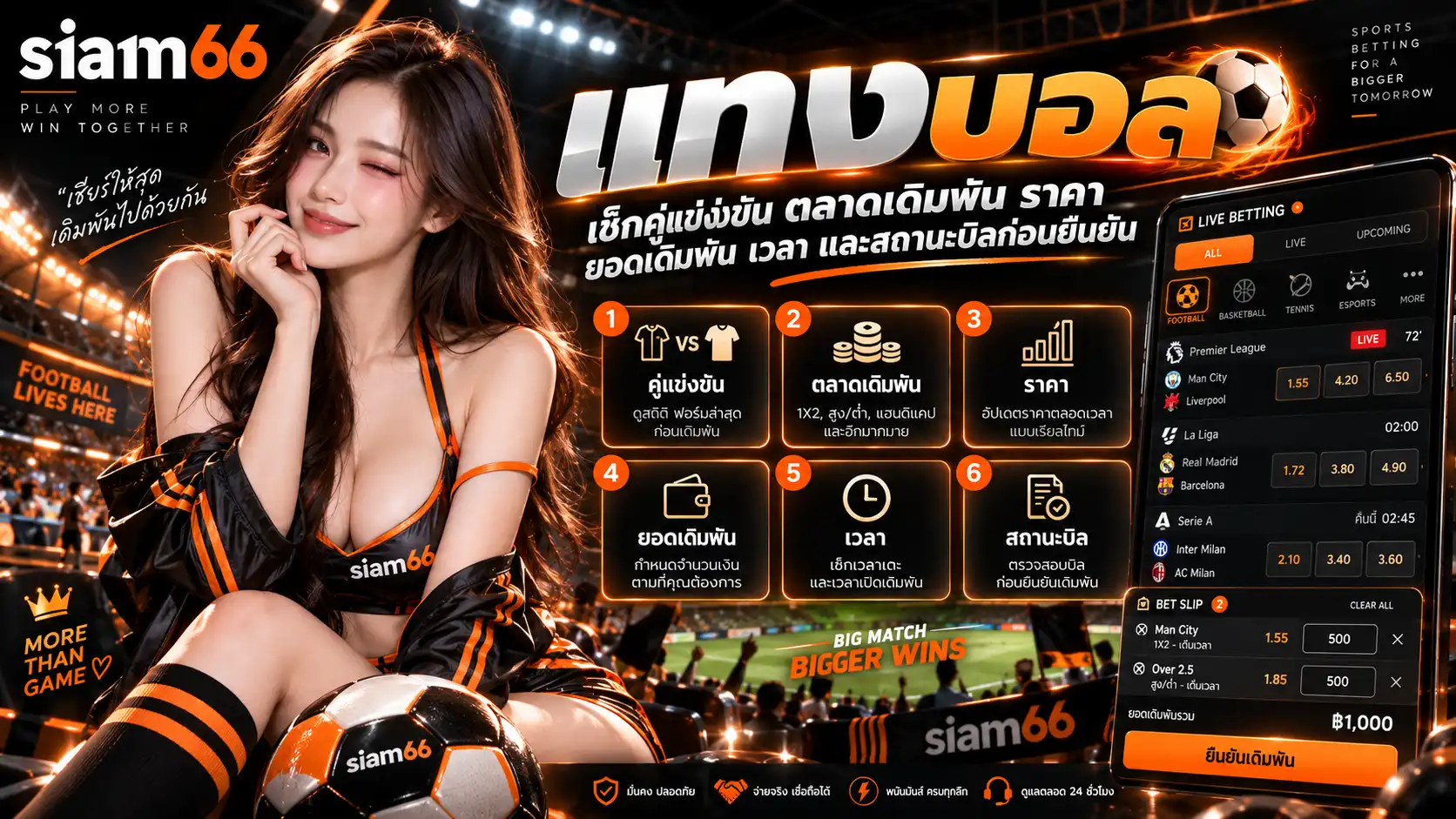 แทงบอล เช็กคู่แข่งขัน ตลาดเดิมพัน ราคา ยอดเดิมพัน เวลา และสถานะบิลก่อนยืนยัน